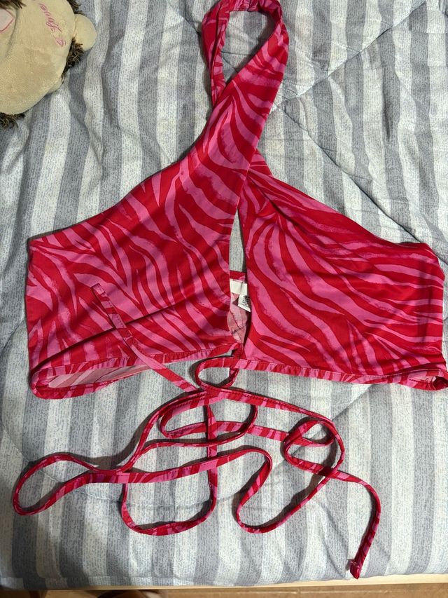 Top halter cebra rosa y rojo