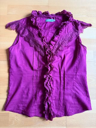 Camisa Cortefiel fucsia con puntilla T40