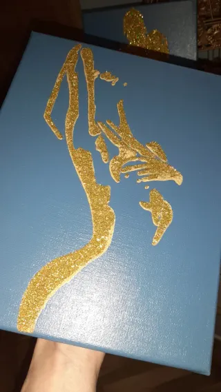 Set 2 Quadri Astratti Donna Glitter Oro