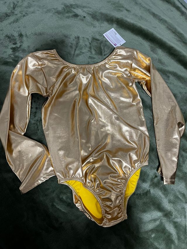 Body Gimnasia Manga Larga Dorado Metálico S/M