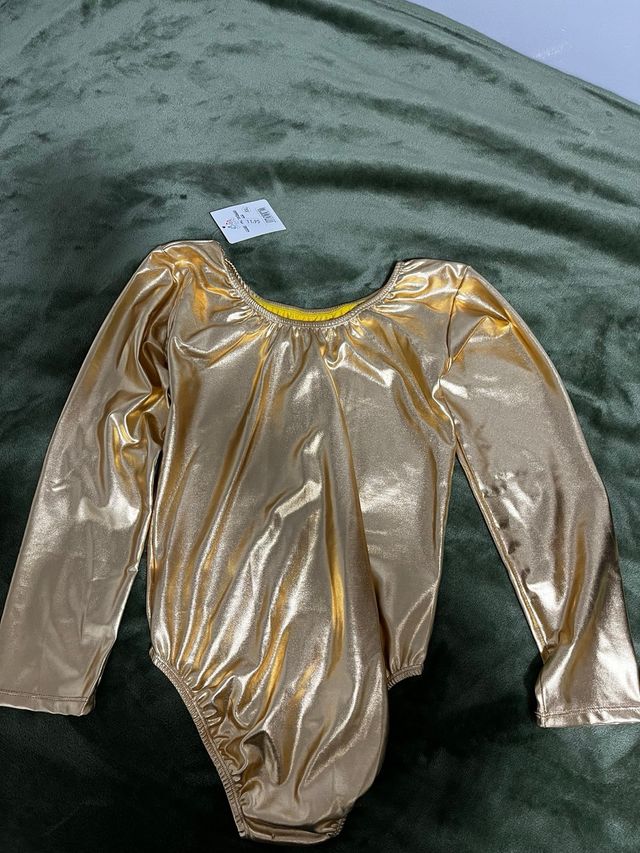 Body Gimnasia Manga Larga Dorado Metálico S/M