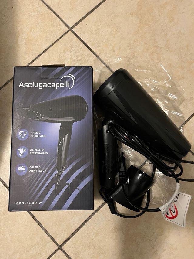 Asciugacapelli Pieghevole Nero 1800-2200W