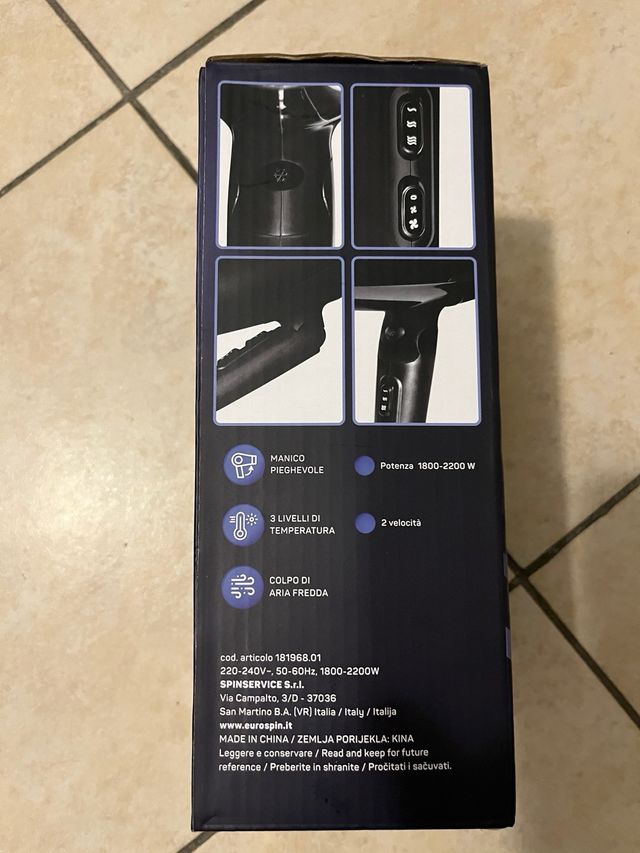 Asciugacapelli Pieghevole Nero 1800-2200W