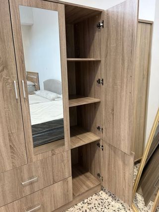 Armario 3 puertas madera y cristal