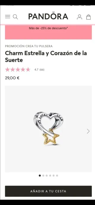 Charm Pandora Corazón y Estrella Suerte