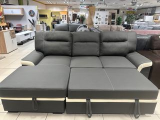Chaiselongue cama y arcón gris/blanco