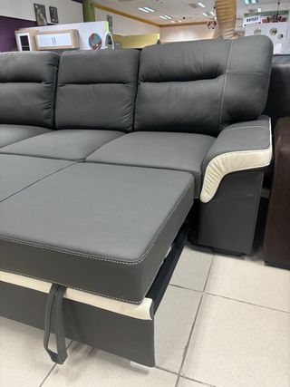 Chaiselongue cama y arcón gris/blanco