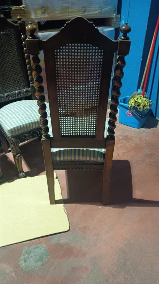 Juego de 6 Sillas Antiguas Madera y Rattan