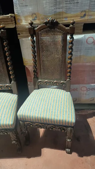 Juego de 6 Sillas Antiguas Madera y Rattan