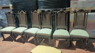 Juego de 6 Sillas Antiguas Madera y Rattan