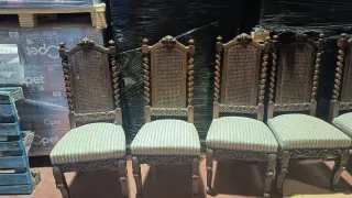 Juego de 6 Sillas Antiguas Madera y Rattan