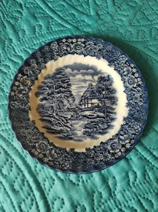 Prato de loiça inglesa azul e branco