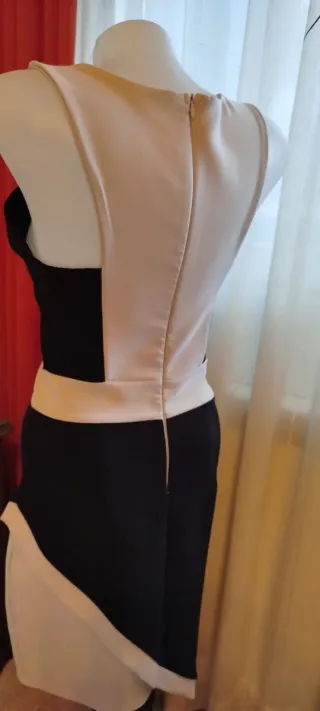 Vestido asimétrico mujer blanco y negro