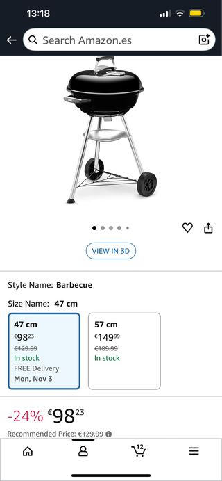 Barbecue nero e argento 47 cm