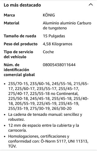 Cadenas Nieve König CB-12 (104) a estrenar (nuevo)