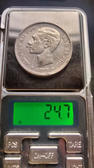 Moneda 5 Pesetas Plata 1877 Alfonso XII