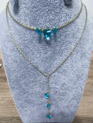 Cadena doble oro laminado 14k con piedras azules