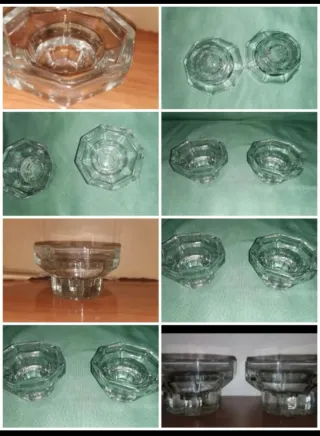 2 Antiguos candelabros y 2 portavelas cristal