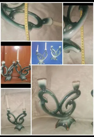 2 Antiguos candelabros y 2 portavelas cristal