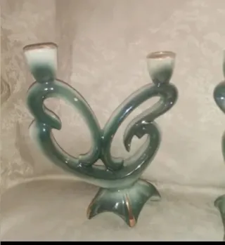2 Antiguos candelabros y 2 portavelas cristal