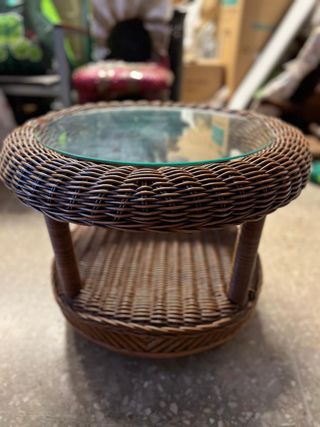 Mesa mimbre redonda cristal