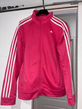 Sudadera Adidas Rosa con Rayas Blancas unisex