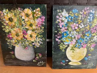 Pintura Bodegón Flores Amarillas y Rosas