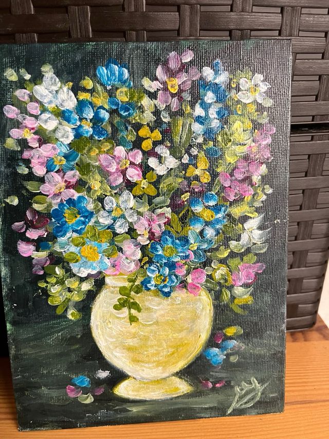 Pintura Bodegón Flores Amarillas y Rosas