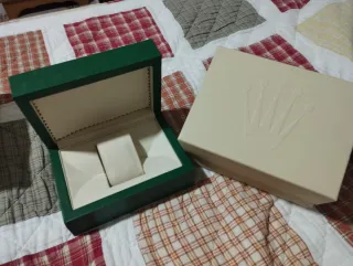 Cassa per orologio Rolex verde e beige