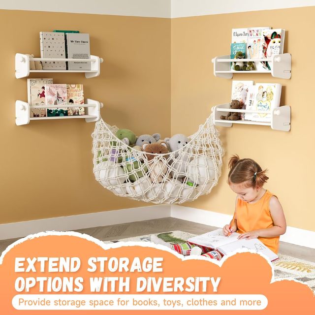 Set di 4 mensole da parete 40 cm con rete