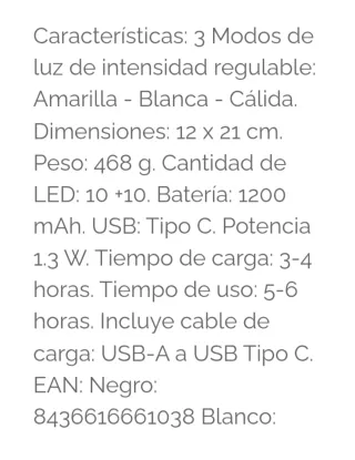 Lámpara  Negra y blanca recargable.