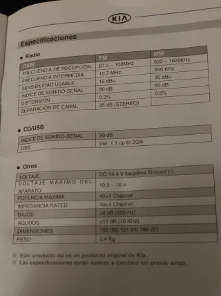 Radio Coche KIA SPORTAGE año 2004-2009