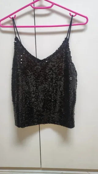 Top lentejuelas negro tirantes