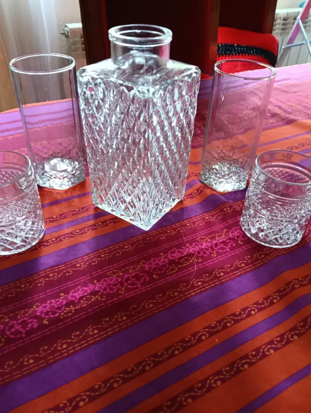 Juego Botella y Vasos Cristal Tallado