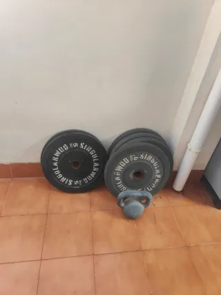 Set Barra Olímpica y Discos Singular Wod CrossFit 