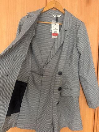 Blazer Stradivarius Gris/Blanco Talla M