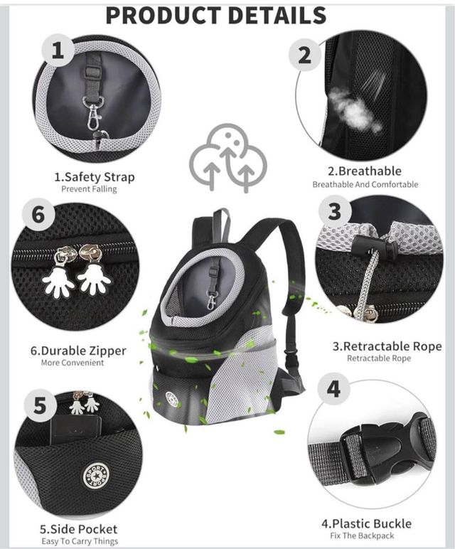 Zaino per cane/gatto nero e grigio