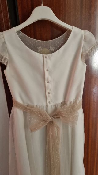 Vestido de Comunión Beige y Blanco