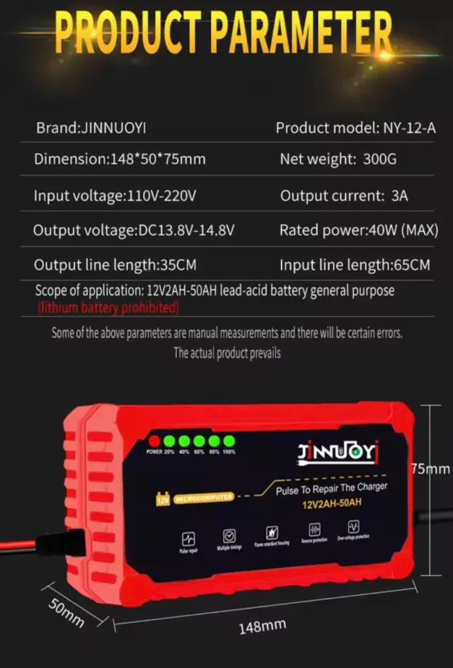 Cargador Batería Coche 12V JINNUOY