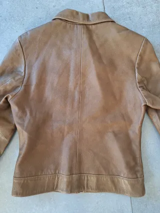 Cazadora Biker Cuero Marrón Vintage M