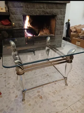 Mesa de centro cristal y metal