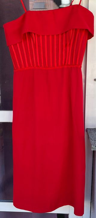 Vestido Fiesta Matilde Cano Rojo Escote Barco