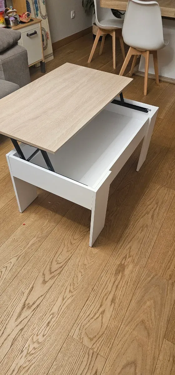 Mesa de salón elevable madera y cristal