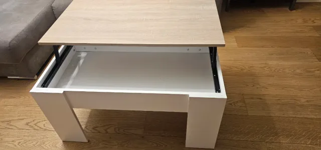 Mesa de salón elevable madera y cristal