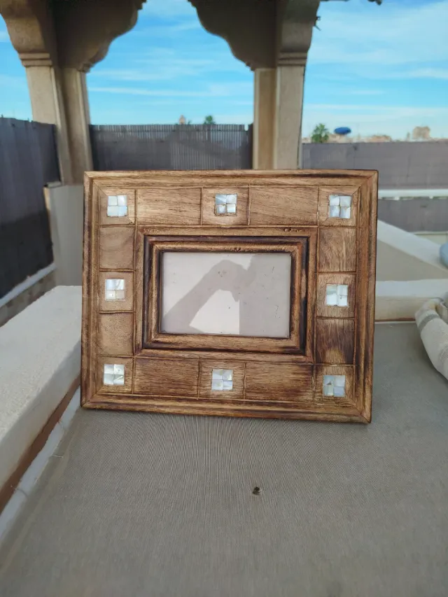 Portafotos rústico madera con incrustaciones