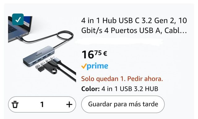 Hub USB C 3.2 Gen 2, 4 puertos USB (PRECINTADO)