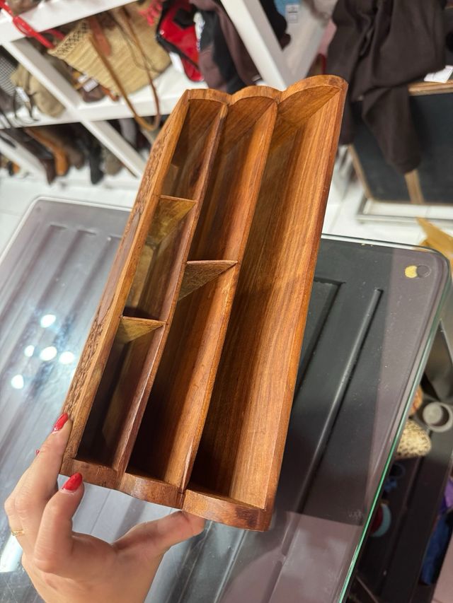 Portacarte in legno intagliato etnico boho indiano deco