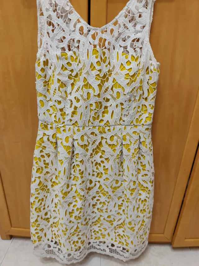 Vestido Gipur El Corte Inglés Blanco y Amarillo