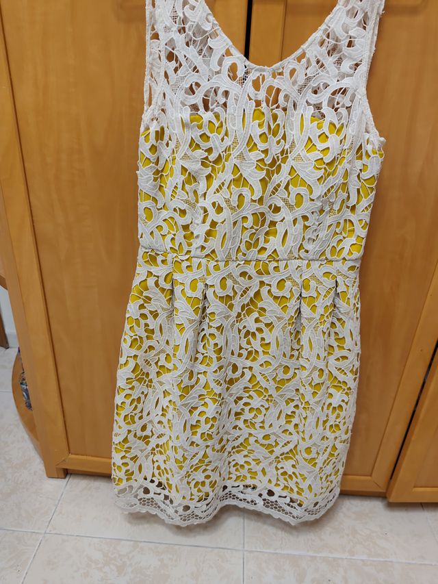 Vestido Gipur El Corte Inglés Blanco y Amarillo