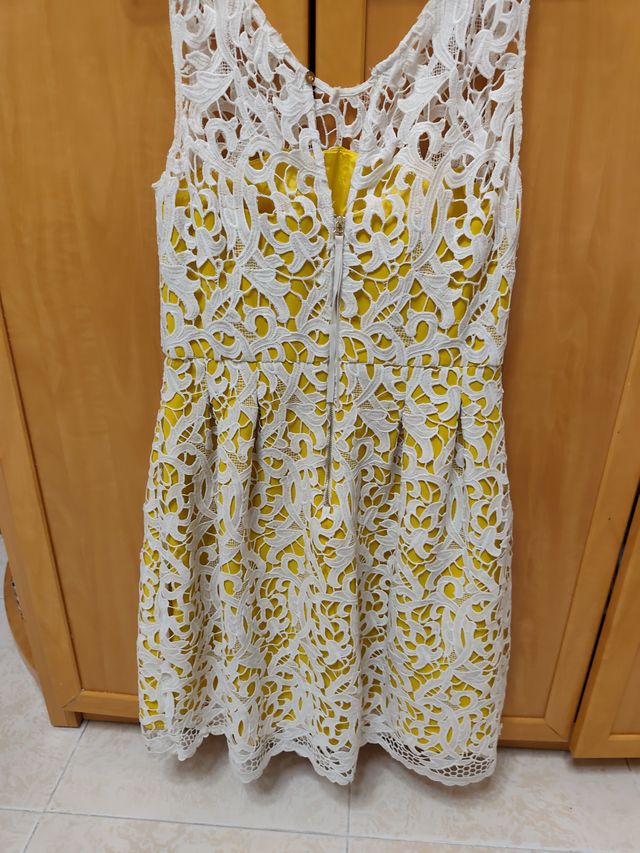 Vestido Gipur El Corte Inglés Blanco y Amarillo